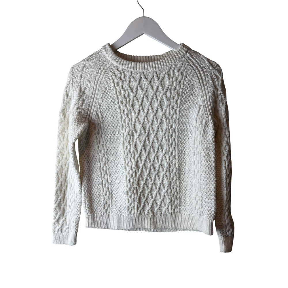 J.Crew Womens Ivory Cable‎ Knit Cotton Crewneck Sweater BY048 Cream XS